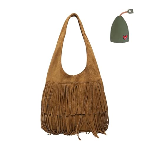 RICOKJRDE Bolso De Ante con Flecos Y Borlas para Mujer, Bolso Bandolera con Borlas Estilo Bohemio, Bolso...
