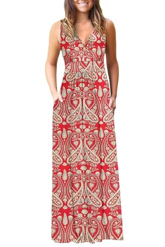 AUSELILY Vestidos Largo Verano Mujer Elegante Sin Mangas Vestido de Noche Cuello en V Profundo Maxi Dress...