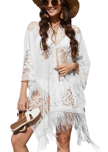 Yutdeng Kimono Playa Mujer Vestido Cardigan Caftan Boho Pareos Largo Encaje con Borlas Vestidos Playeros...