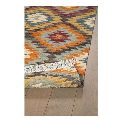 Deladeco - Alfombra Kilim plana de lana y algod&oacute;n con flecos Bamako &ndash; dise&ntilde;o &eacute;tnico &ndash; multicolor...