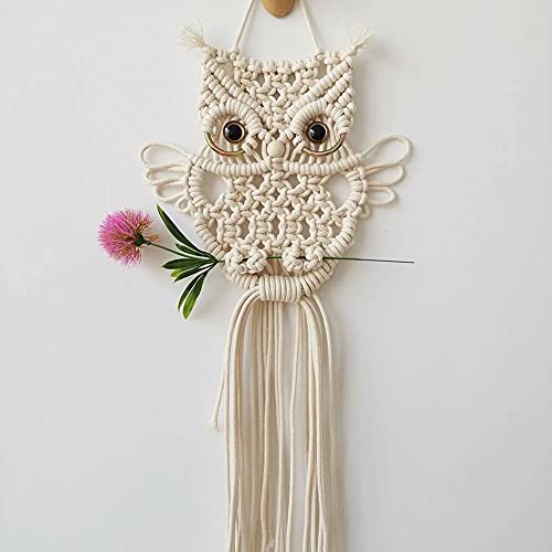Yulakes Tapiz de pared de macram&eacute; con b&uacute;ho, decoraci&oacute;n de pared, de algod&oacute;n, hecho a mano, para...