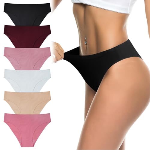 flintronic 6 Pcs Bragas sin Costuras, Hipster Invisibles Ropa, Cómoda lencería Mujer, Multipack XL