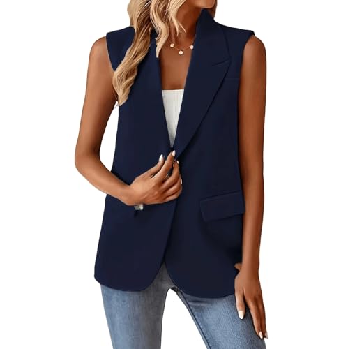 Chaleco Mujer Vestir,Blazer Sin Mangas para Mujer, Estilo Vintage, con Solapa con Muescas, Largo, para...