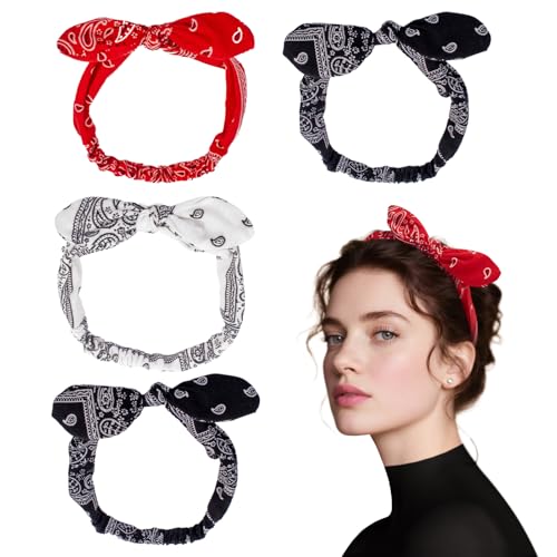 TUONYIS 4 Piezas Diademas El&aacute;stico Cinta Pelo Mujer, Diademas para el Pelo Diadema Lazo Boho Paisley...