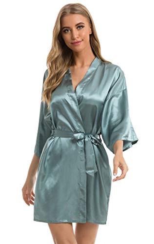 Vlazom Albornoces de Sat&eacute;n para Mujer,Kimono Corto Sexy de Verano, Manga 3/4,Cintur&oacute;n Incluido,Ideal...