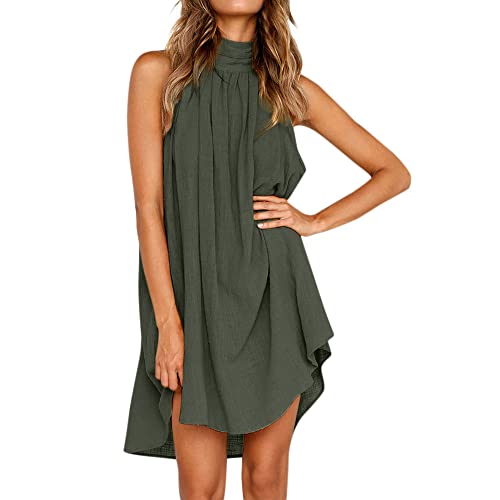 QKEPCY Vestido Elegante Mujer Vestido Sin Mangas Vestido Corta Casual Gasa Top Cuello Redondo Blusa...