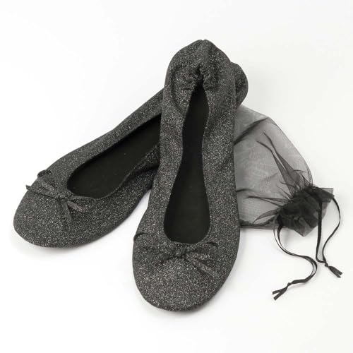 Mopec Negro A14 Pack de 2 Pares de Manoletinas Plegables de Lamé Talla M con Bolsa, Normal