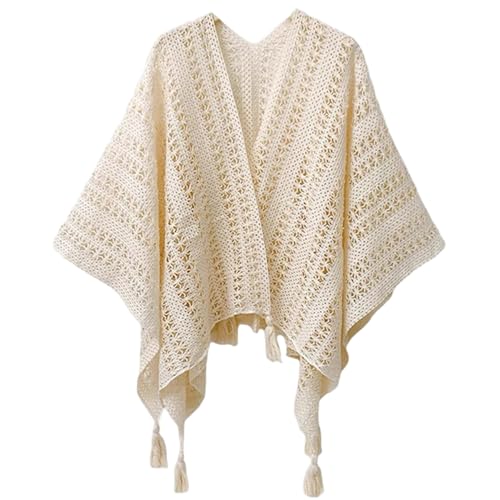 Joygoodta Chal de Crochet Tops Boho Suelto y Transpirable para Mujeres con borlas cárdigans livianos...