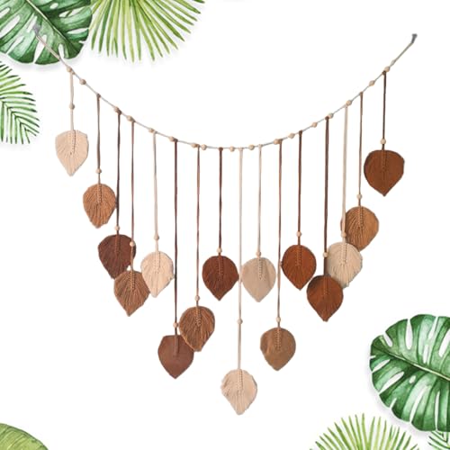 Bssowe Macrame Pared, 120 * 75 Cm Tapiz Decorativo Pared, Hoja De Macram&eacute; Hecha a Mano, Con Perlas De...