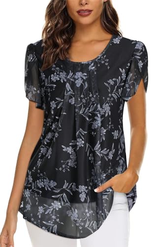 Genfien Camiseta Manga Corta Mujer Verano Camisa Mujer Cuello Redondo Blusa Suelta Estampadas Casual Gasa...