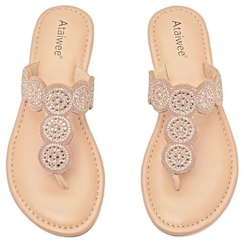 Ataiwee Sandalias Planas para Mujer - Chanclas bohemias brillantes y elegantes, c&oacute;modas sandalias planas...