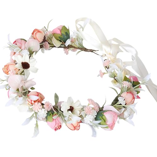 MUNSKT Corona Floral Para Novia Corona Flores Rosa Coronas de Flores Ajustable Individualmente Con Una...
