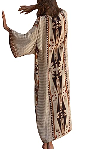 YouKD Kimono bohemio de manga larga, c&aacute;rdigan de playa para cubrir el traje de ba&ntilde;o, vestido largo para...