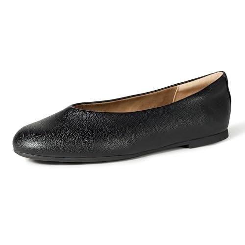 Amazon Essentials Zapatos Planos de Ballet para Mujer, Piel sintética Negra, 7.5
