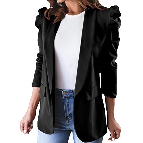 Women Business Blazer Casual Blazers Puff Sleeve Open Front Office Blazers Bussiness Jackets Work Suit...