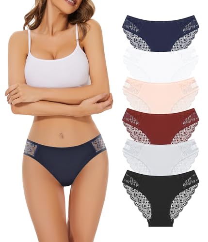 Power Flower Pack de 6 Bragas de Algodón para Mujer – Bragas de Encaje, Bragas Bikini Cómodas, Ropa...