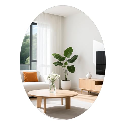 TSKDKIT Espejo de pared ovalado 50x40cm, espejo adhesivo sin bordes, espejo ovalado autoadhesivo de...