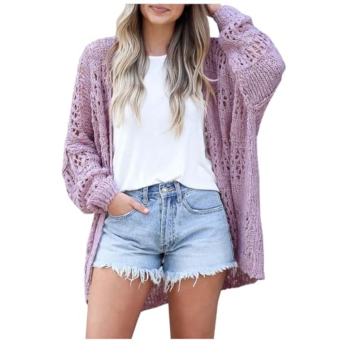 Generisch Cárdigan largo para mujer 2024 verano crochet cárdigan suéter manga larga boho de gran...