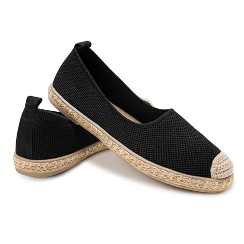 GLAMORA Bailarinas Mujer Esparto Zapatos Planos de Punto Transpirable Manoletinas Mujer Suela Goma con...
