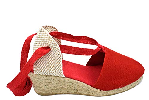 Alpargata Valenciana Cintas CU&Ntilde;A Yute Calle DE Mujer Lona Lisa ROJA (Rojo, 39)