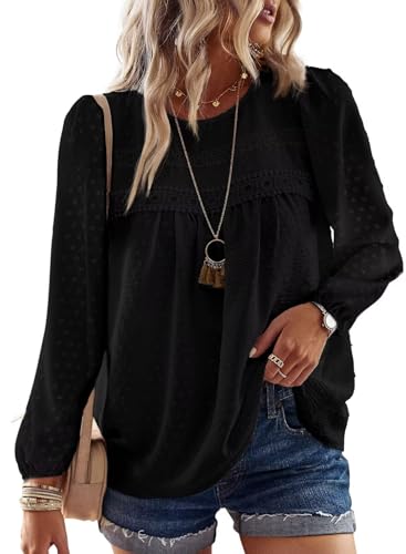 TUUHAW Camisa Mujer Manga Larga Boho Elegante Blusa Otoño con Cuello Redondo Moda 2025 Encaje Top Casual...