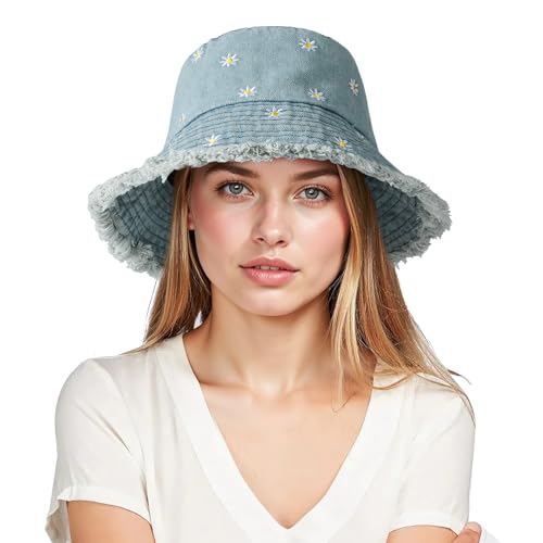 AYPOW Algod&oacute;n Mezclilla Sombrero de Pescador Mujer,Plegable Bucket Hat Protecci&oacute;n UV Sombrero de Sol...