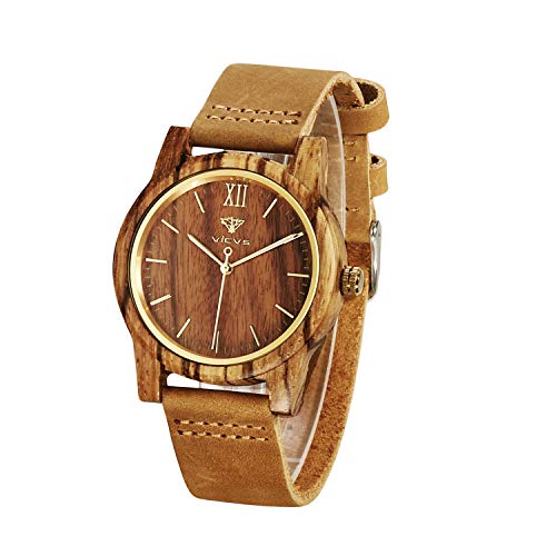 VICVS Relojes de Madera para Hombre y Mujer, Nogal Natural/Madera de Cebra Cron&oacute;grafo de Cuarzo...