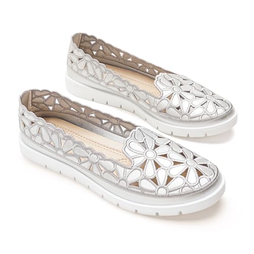 GLAMORA Bailarinas Mujer Caladas Dise&ntilde;o Floral Zapatos Planos Plataforma Ligera Suela Flexible...