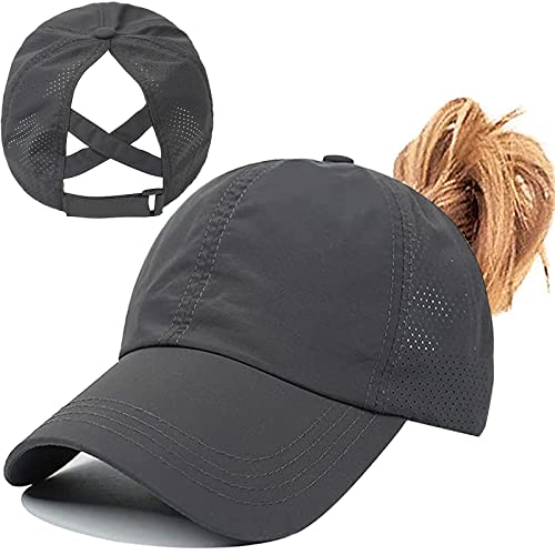 Enwokran Gorra de B&eacute;isbol para Mujer con Cola, Ajustable Plegable Malla Transpirable, Gorra Deporte...