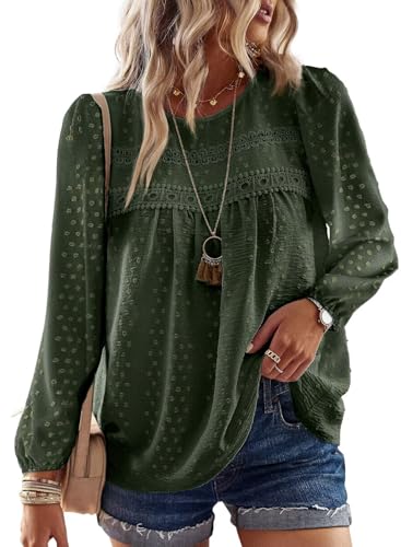 TUUHAW Camisa Mujer Manga Larga Boho Elegante Blusa Otoño con Cuello Redondo Moda 2025 Encaje Top Casual...