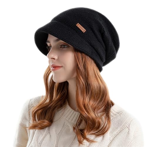 Enwokran Gorros de Punto con Visera para Mujer, Invierno Gorro de Suave y Elástico Cálido de Tejida...