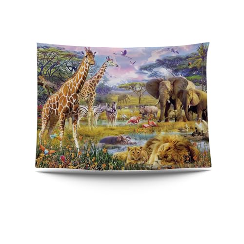 Ulticool &ndash; Safari Animal Naturaleza Jirafa Elefante - Tapiz de Pared P&oacute;ster - 200x150 cm - P&oacute;ster de...