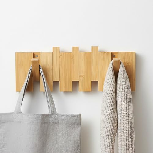 PARCARIA Percheros Pared, Perchero pared de madera, Perchero Plegable con 5 Ganchos, 42 cm, Perchero...