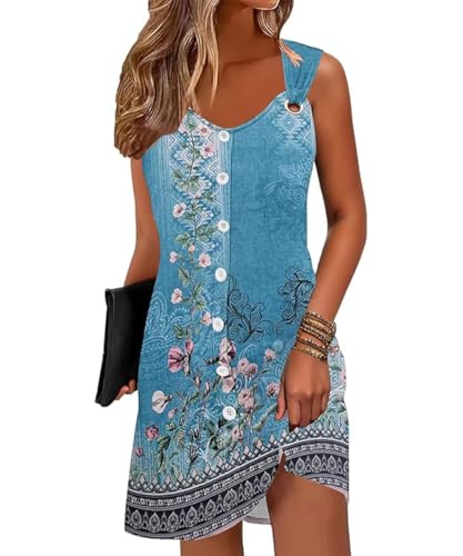 ABINGOO Vestido Mujer Elegante Verano Sin Mangas Casual Vestido Corto Cuello En V T&uacute;nica Boho Playa...