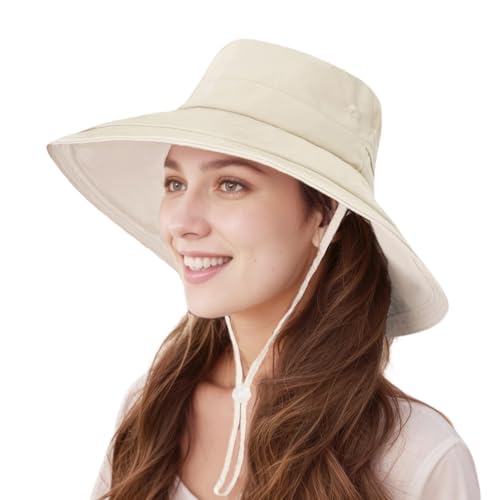 lifwimner Mujer Sombrero de Sol de ala Ancha, Sombreros de Playa Plegable con Cola de Caballo, Sombrero...