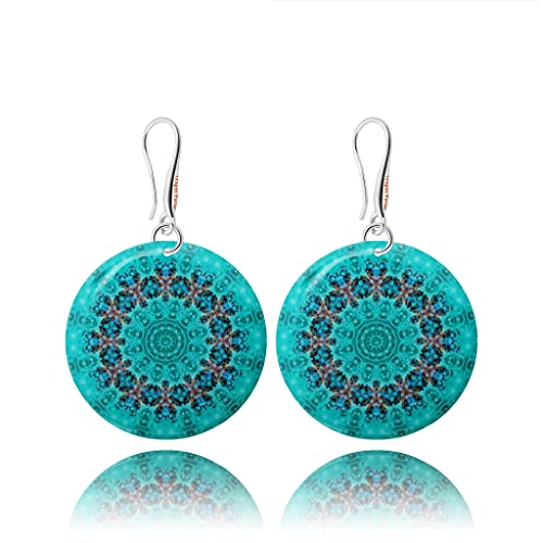 Pendientes Colgantes Boho Grande Redondo Mandala Dise&ntilde;o Ligero; Joyer&iacute;a para Mujer (Estilo 18 - Azul...
