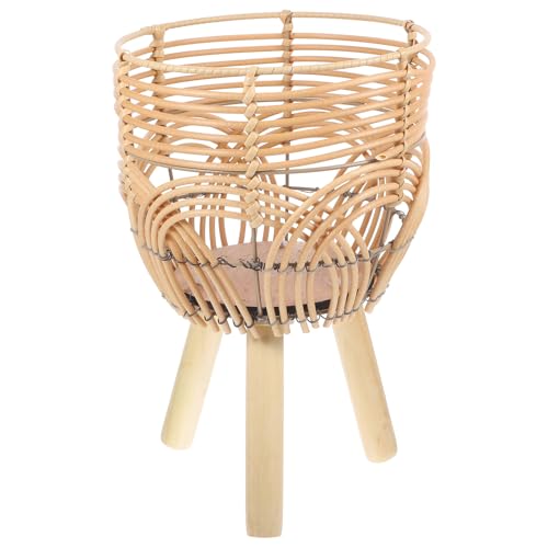 HOMSFOU Macetero de Bamb&uacute; Cesta Tejida y Soporte Alto para Plantas Verdes en Habitaci&oacute;n y Sala de Estar