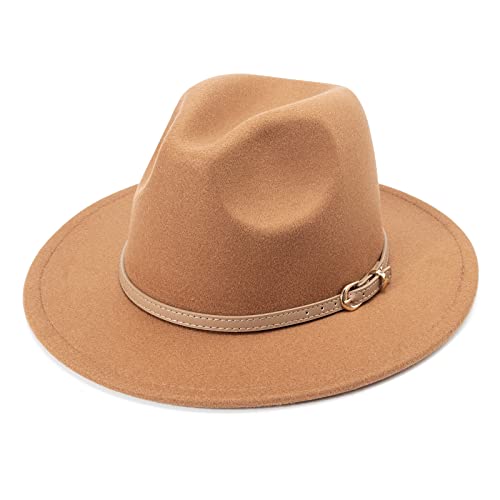 DRESHOW Sombrero de ala ancha Fedora para mujer Hebilla de cintur&oacute;n Retro Panam&aacute; Floppy Hat