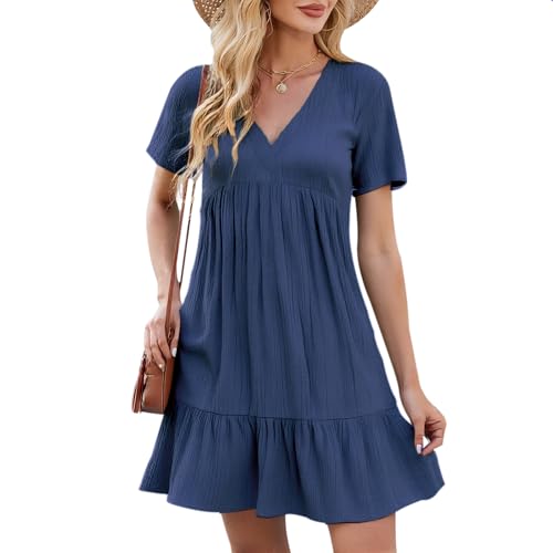 Neteson Vestido Mujer Verano Casual Cuello V L&iacute;nea A Vestido de Playa Informal Boho Vestido hasta la...