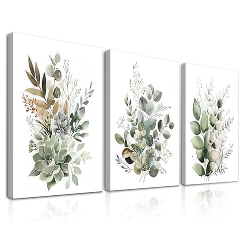 Dazzlewall 3Pcs Decoraci&oacute;n de Arte de Pared Boho, Impresi&oacute;n de P&oacute;ster Bot&aacute;nico de Hojas Verdes para...