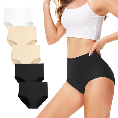 TUUHAW Bragas para Mujer, Paquete de 5, Braguitas, Braga-Faja, algod&oacute;n, Talle Alto, Transpirable 2...