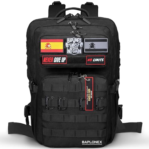 BAPLONEX&reg;️ Mochila Militar 45L Tactica para Cross Training y Gimnasio + 5 Parches Mochila Militar + 4...