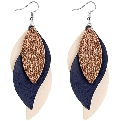 Muorruo Pendientes Boho &uacute;nicos con dise&ntilde;o de hoja para mujer, pendientes colgantes de plata en forma de...