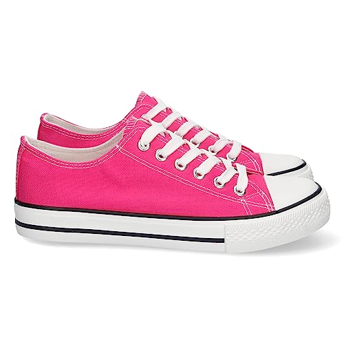 74820 Zapatilla Plana de Mujer, Comoda, con Material de Lona, Estilo Bamba Casual, y Cierre de Cordones...