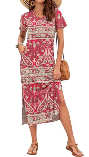 AUSELILY Maxi Vestidos Largos Sueltos De Manga Corta con Bolsillos para Muje Casual Estampado Floral...