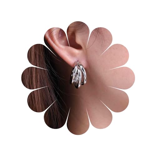 Inateannal Boho Triple Aro Pendientes De Plata Medio Circulo Abierto Circulo Hueco Stud Vintage...