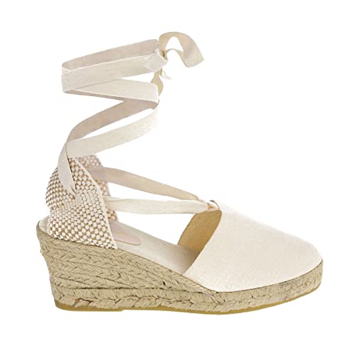 PAYMA - Sandalias Cl&aacute;sicas Cu&ntilde;as de Esparto Yute de Mujer con Cintas al Tobillo. Hechas en Espa&ntilde;a....