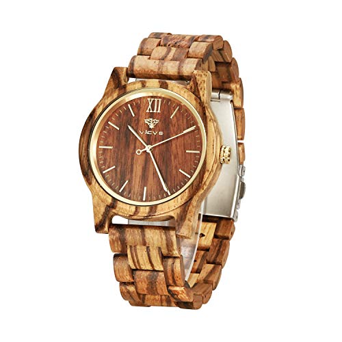 VICVS Relojes de Madera para Hombre y Mujer, Nogal Natural/Madera de Cebra Cron&oacute;grafo de Cuarzo...