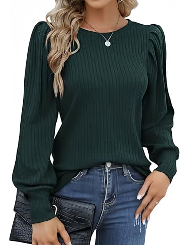 Hotouch Jersey de Mujeres Oto&ntilde;o Manga Larga Cuello Redondo Top Blusa Elegante Casual Verde M