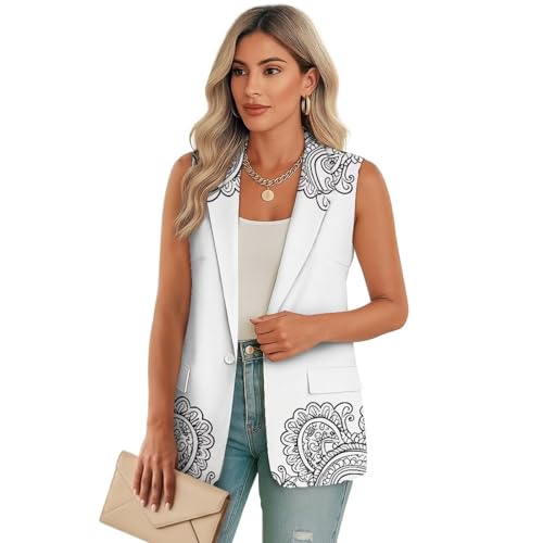 Gekhuqory Blazer para mujer, con botones, sin mangas, con bolsillos, ligero, suave, informal, Boho...